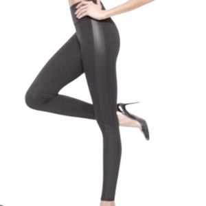 RIVER ISLAND Black Faux Leather Stipe High Waisted Leggings